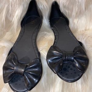 Mel Womens Black Jelly Bow Open Toe Flats Slip On Sandals Size 7